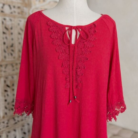 NAIF Pink Women's Crochet 3/4 Sleeve Shift Dress size L‎ - Picture 4 of 11